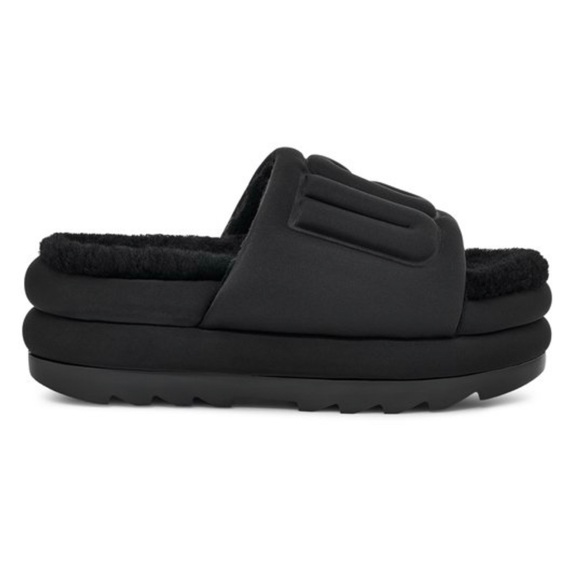 UGG Maxi Slide Logo Platform Puffer Sandals -Black -Women’s- NEW - Picture 3 of 7